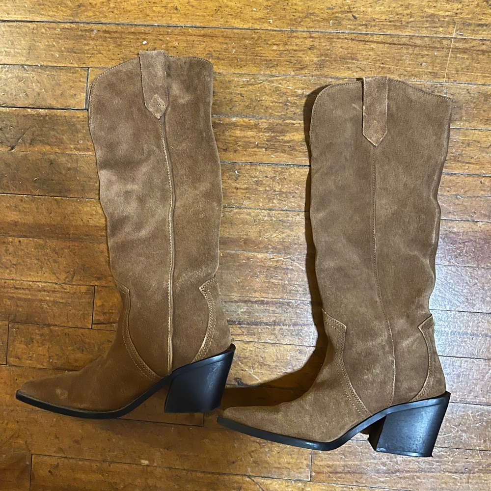 Mango Brown Suede Knee-High Boots